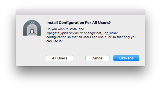 window with text 'install configuration for all users?' the window has two buttons labeled 'all users' and 'ok'